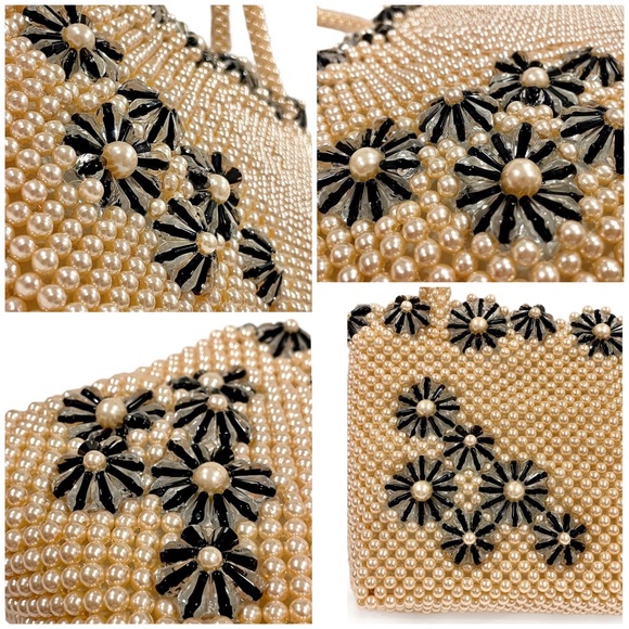 Vintage Floral Faux Pearl and Acrylic Beaded Evening Cocktail Wedding Bag EUC - Picture 10 of 13